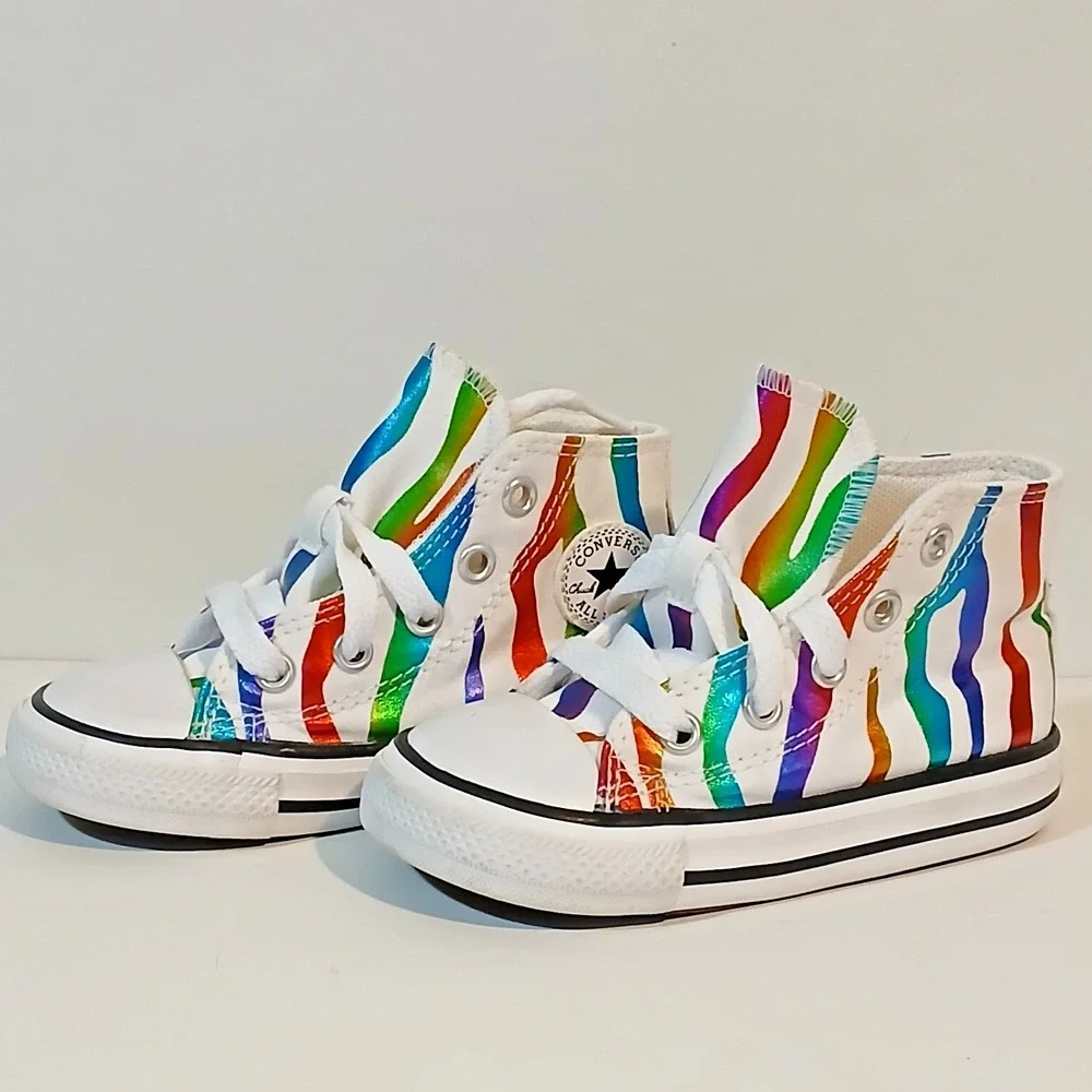 Converse‎ Girls Sneakers Infant Size 6 High Top Rainbow Stripe Kidcore 767603F